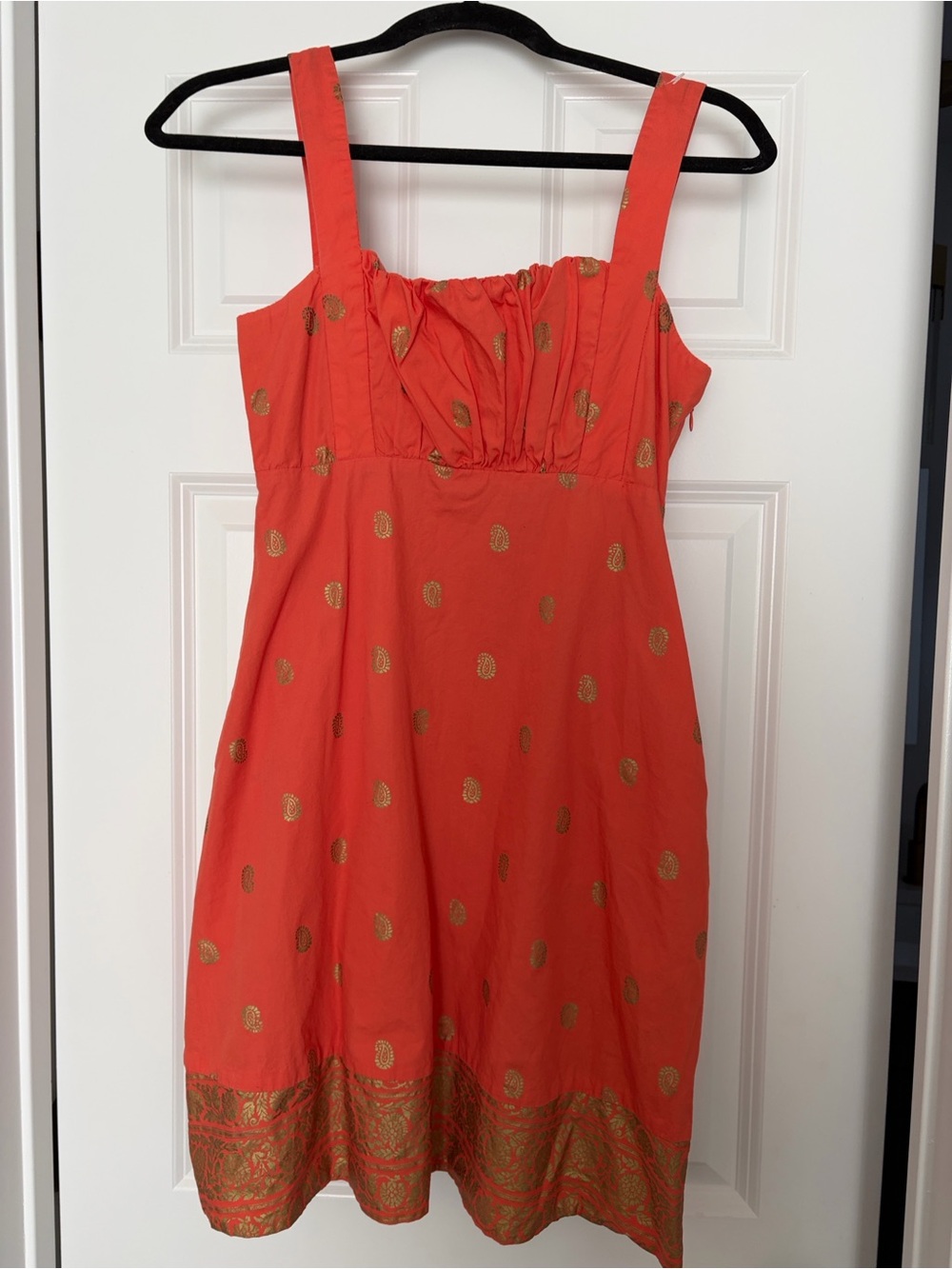 Maeve Coral Orange Dress with Gold Accents